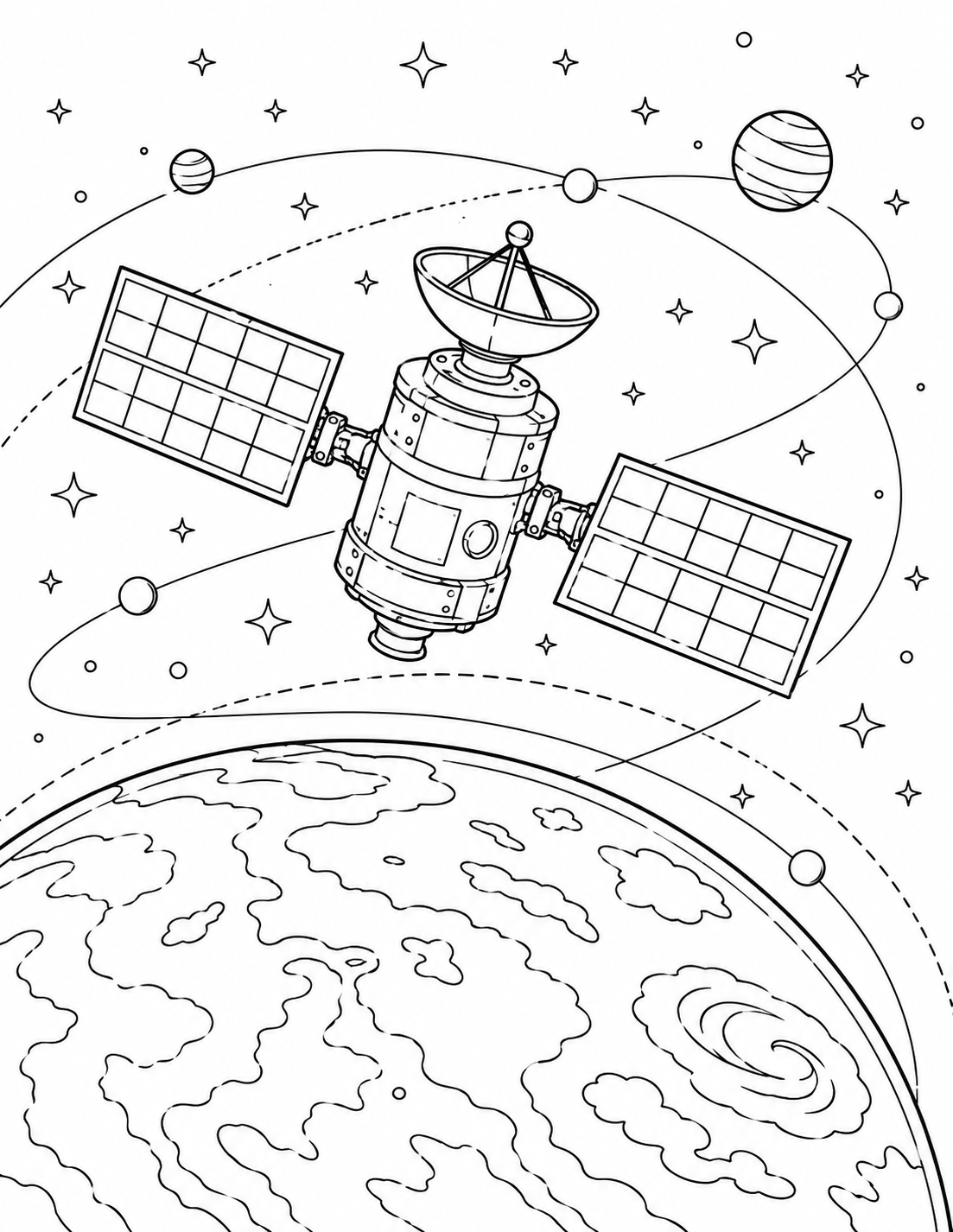 Planet Family Portrait printable coloring page line art