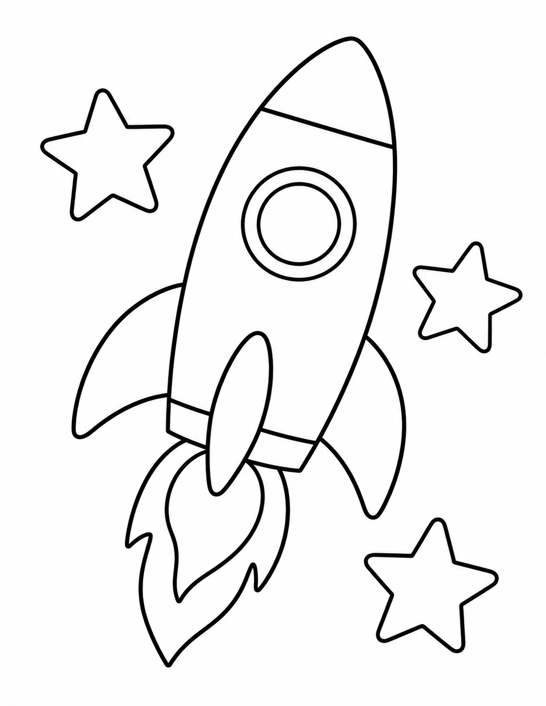 Rocket Ship Among Stars printable coloring page line art