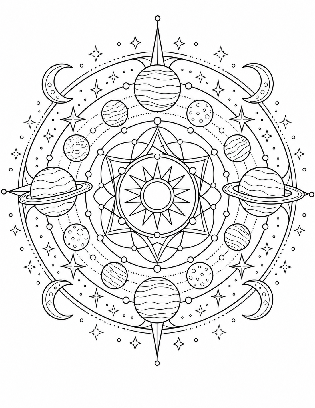 Space Mandala printable coloring page line art