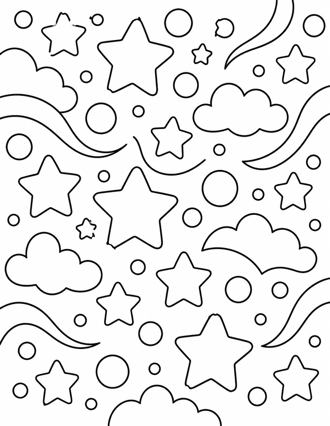 Stars and Clouds Pattern printable coloring page line art