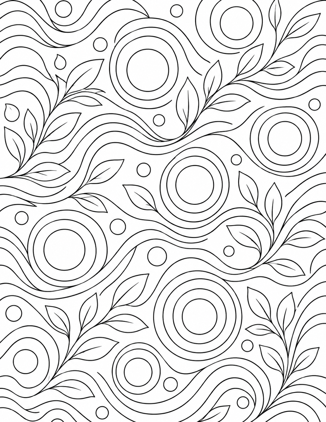 Swirling Leaf Pattern printable coloring page line art