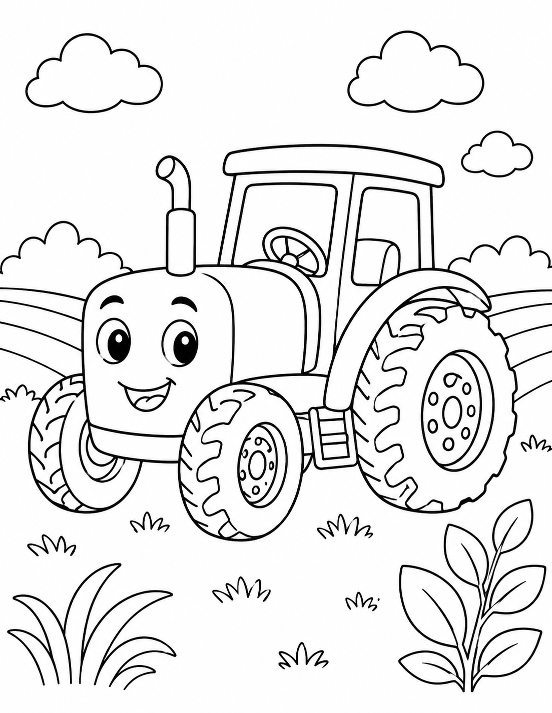 Toy Tractor printable coloring page line art