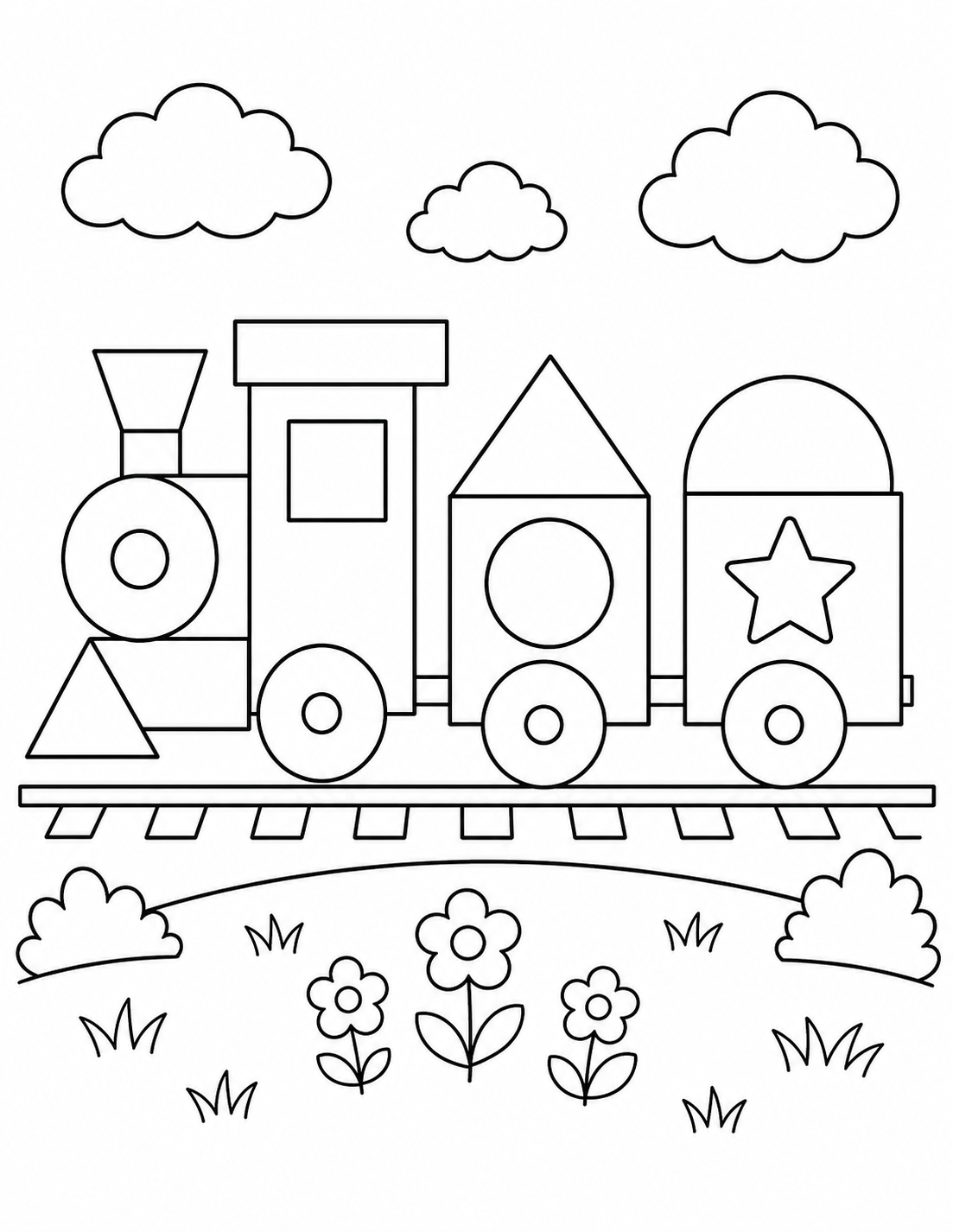 Toy Train printable coloring page line art