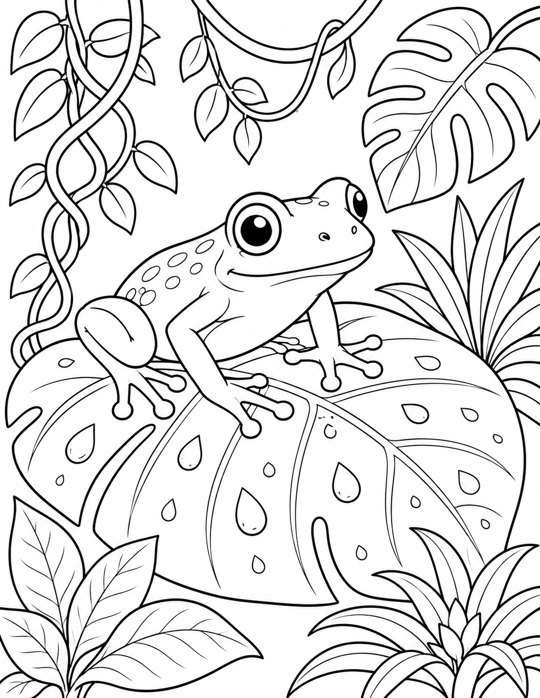 Tree Frog on a Leaf printable coloring page line art
