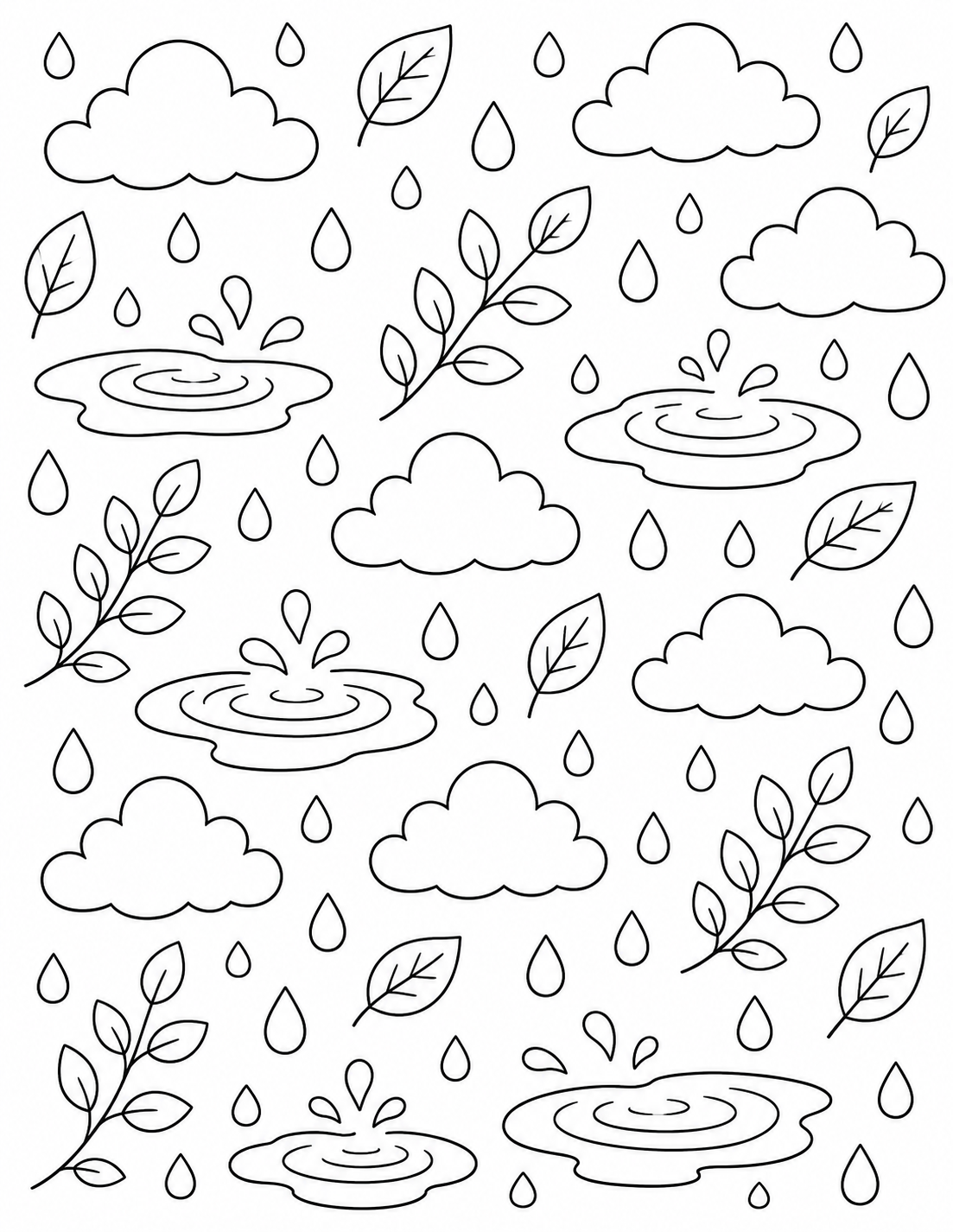 Gentle Rain Pattern printable coloring page line art