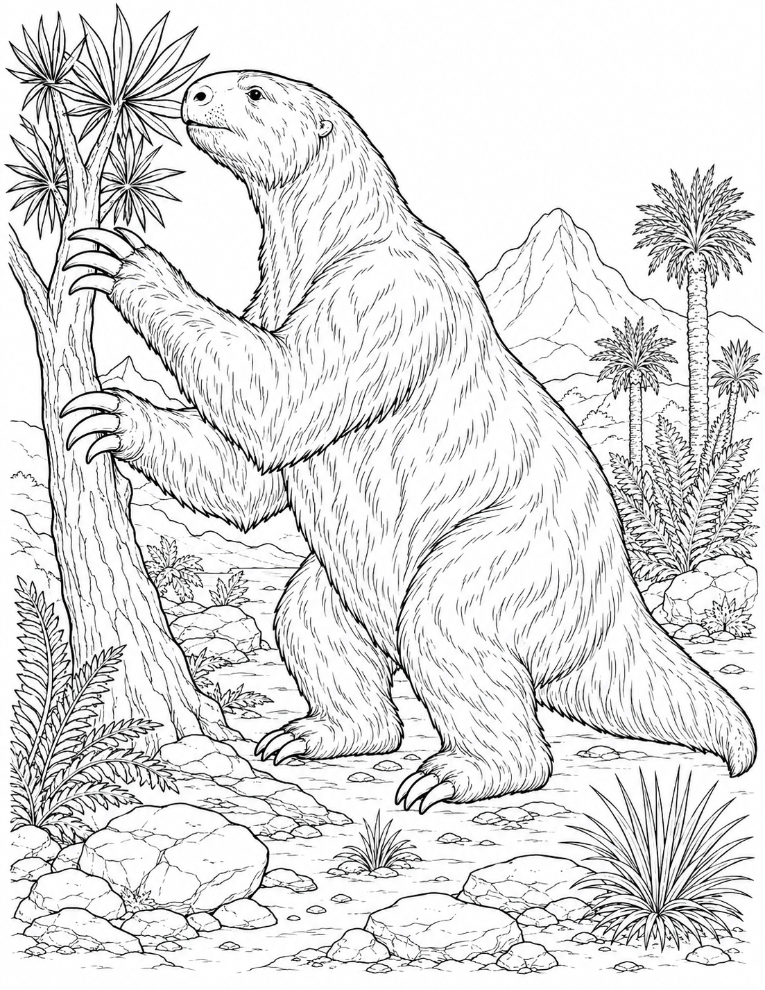 Giant Ground Sloth Study printable coloring page line art