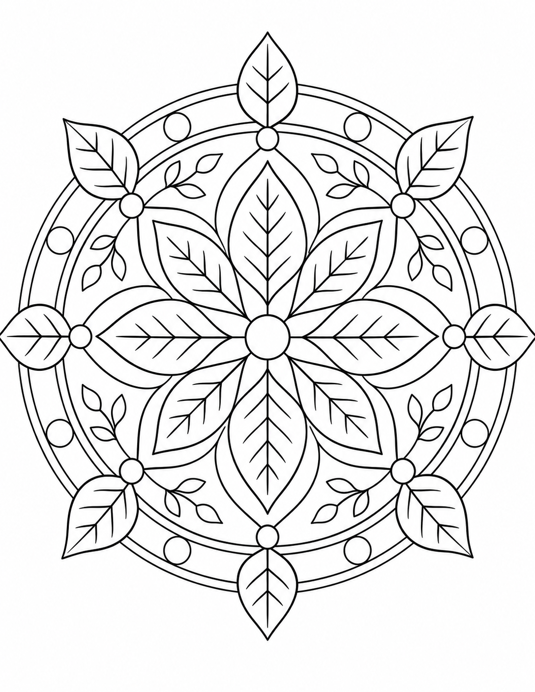 Leaf Geometry Mandala printable coloring page line art