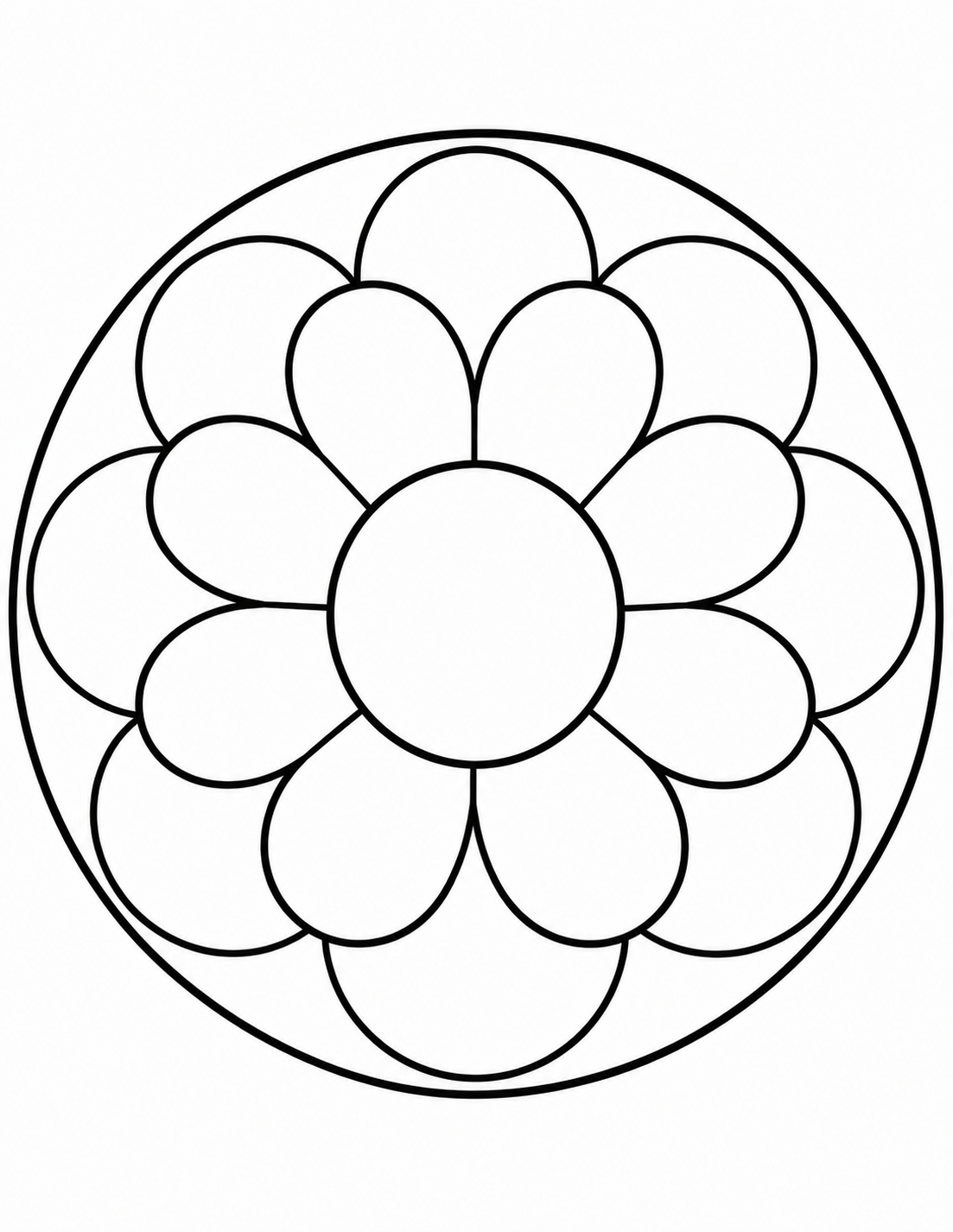 Round Flower Mandala printable coloring page line art