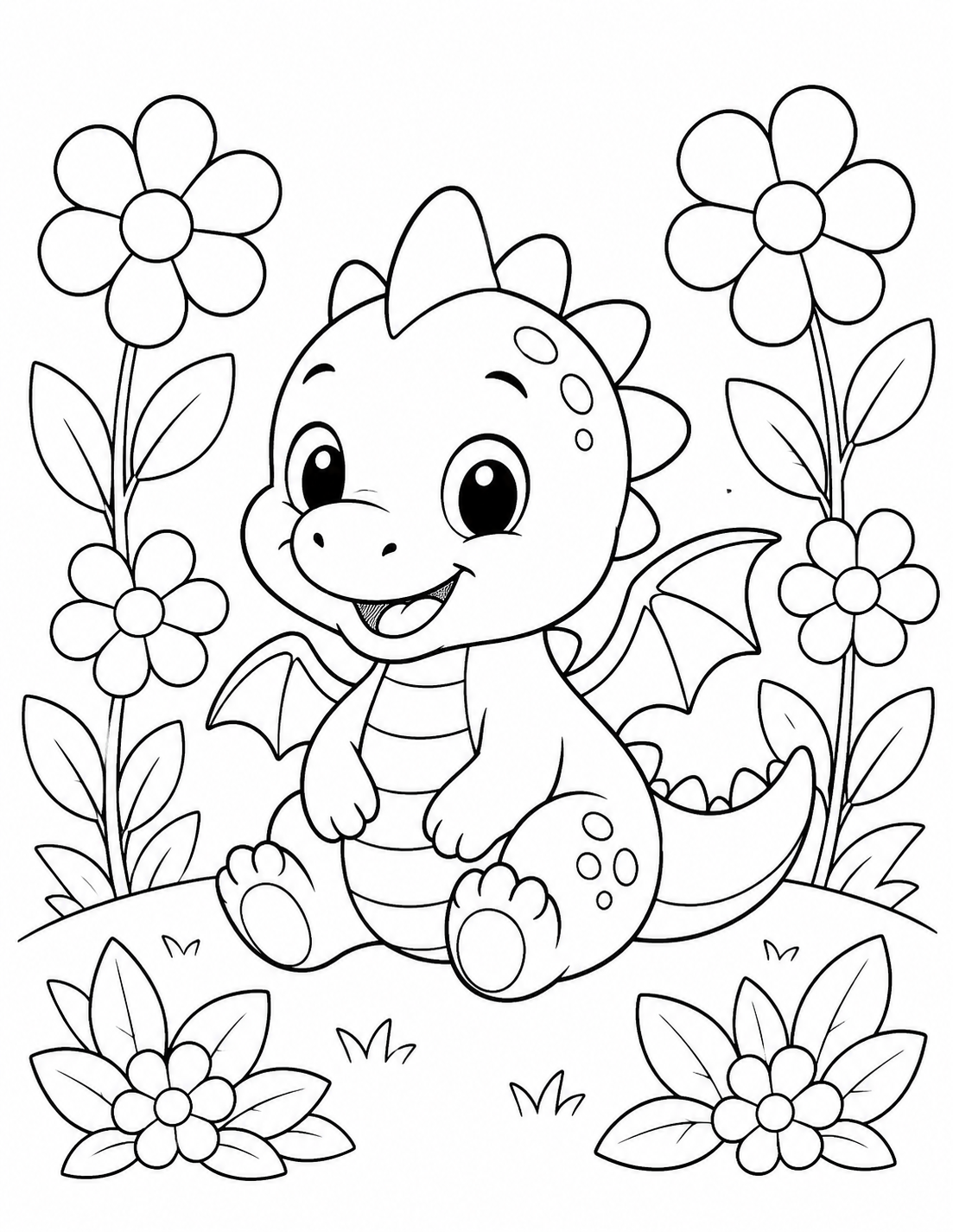 Tiny Dragon Friend printable coloring page line art