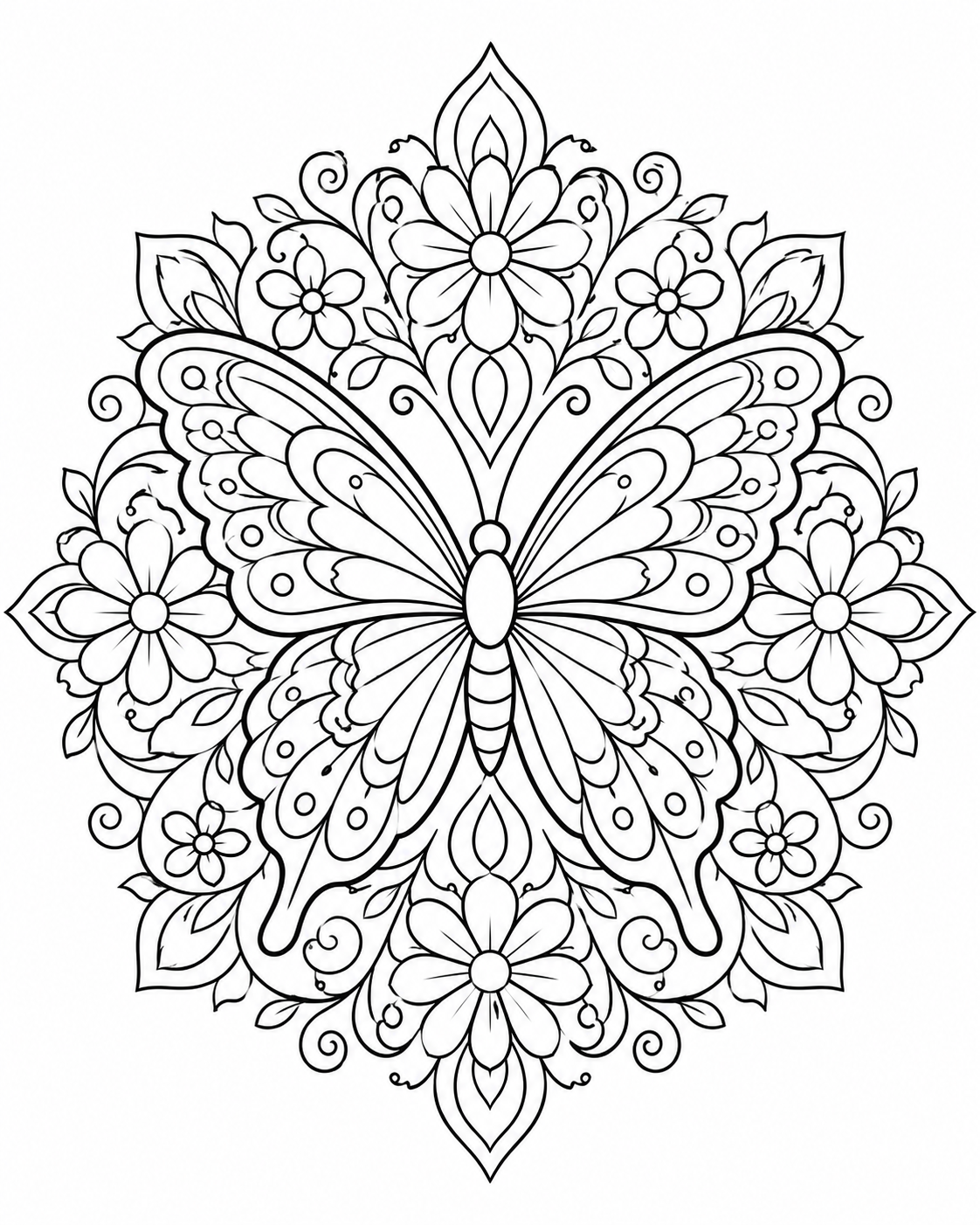 Butterfly Mandala printable coloring page line art