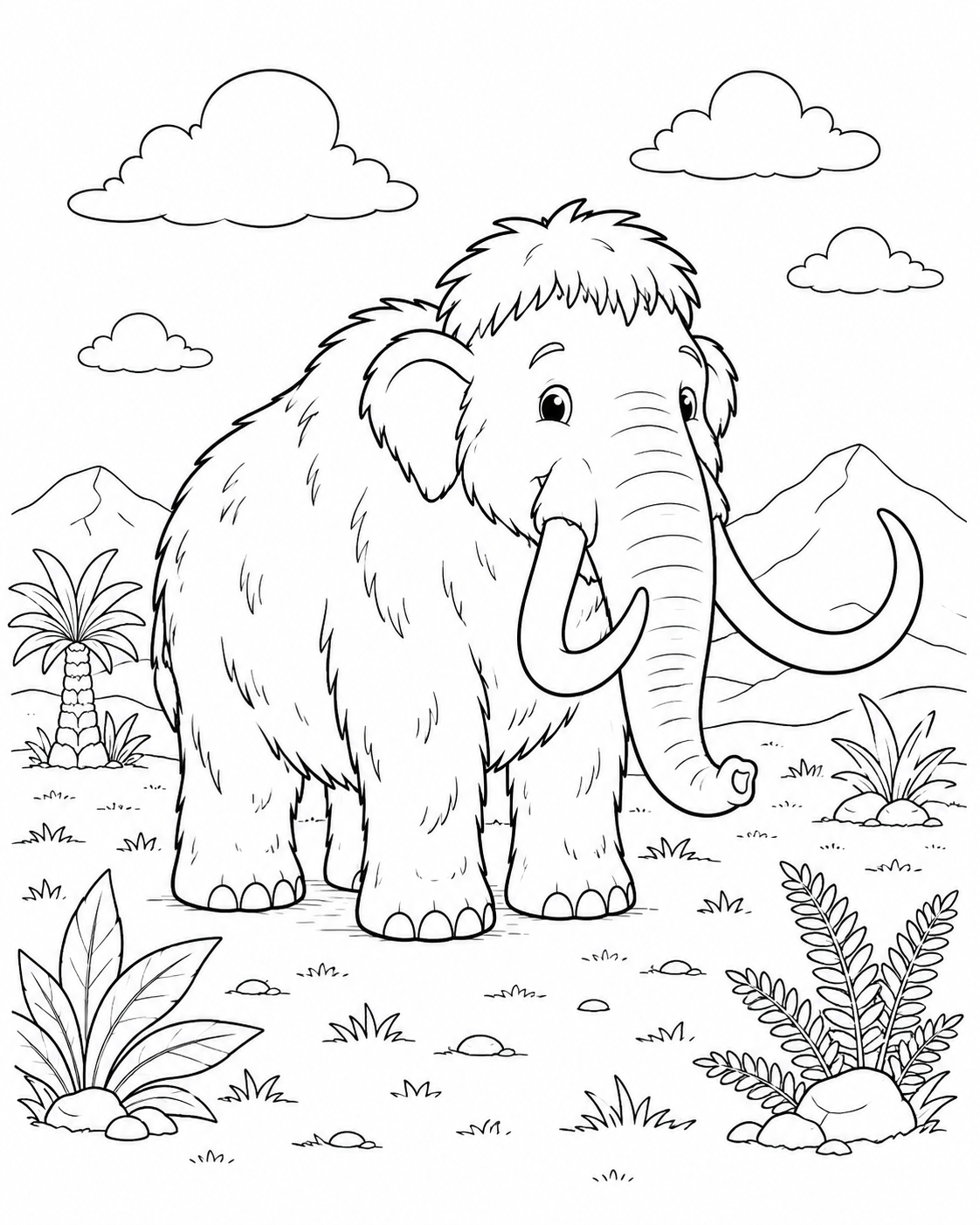 Friendly Mammoth printable coloring page line art