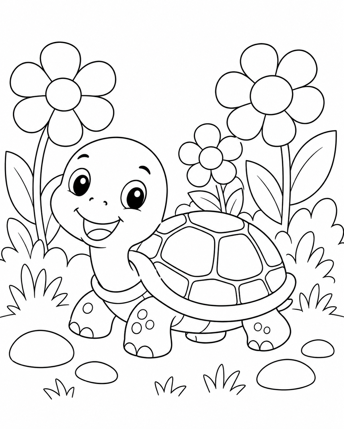 Desenho Simples de Tartaruga para Colorir — desenho em traço para colorir e imprimir